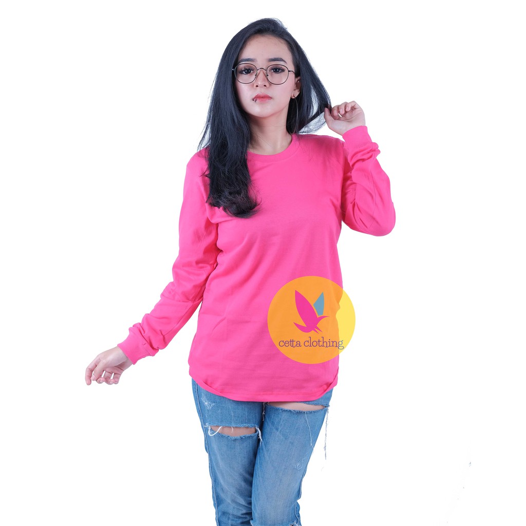  KAOS  POLOS  LENGAN  PANJANG  PINK  FANTA  FUCHIA COTTON 