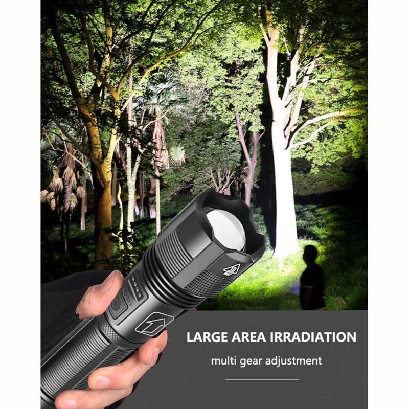 Senter LED Outdoor Darurat Zoomable XHP70 4000 Lumens Rechargeable