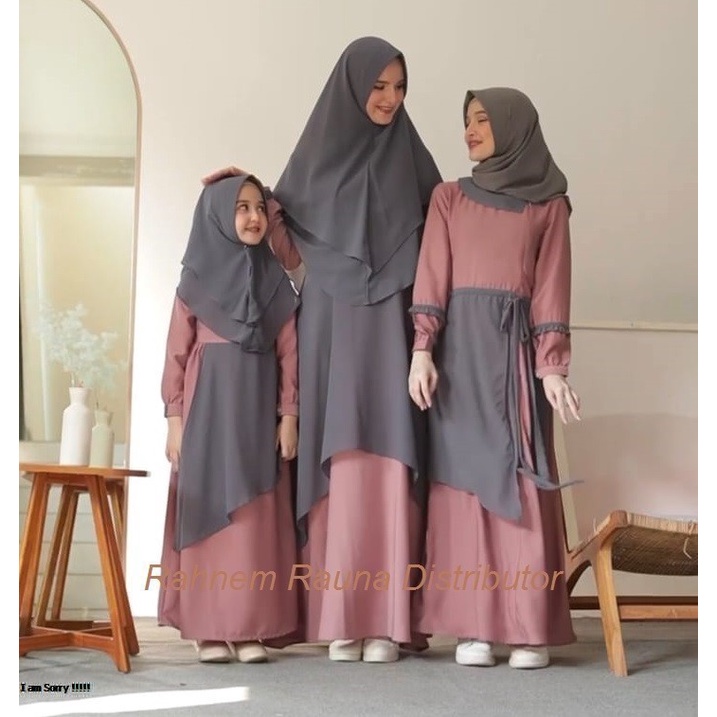 Sarimbit rauna rk 334 / Rgr 08 / rga 01 Abu / baju couple / baju dewasa /gamis syari /gamis tanggung