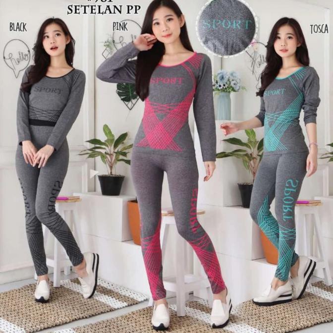 Baju Setelan Senam Aerobik/ Fitness Olahraga Import Wanita