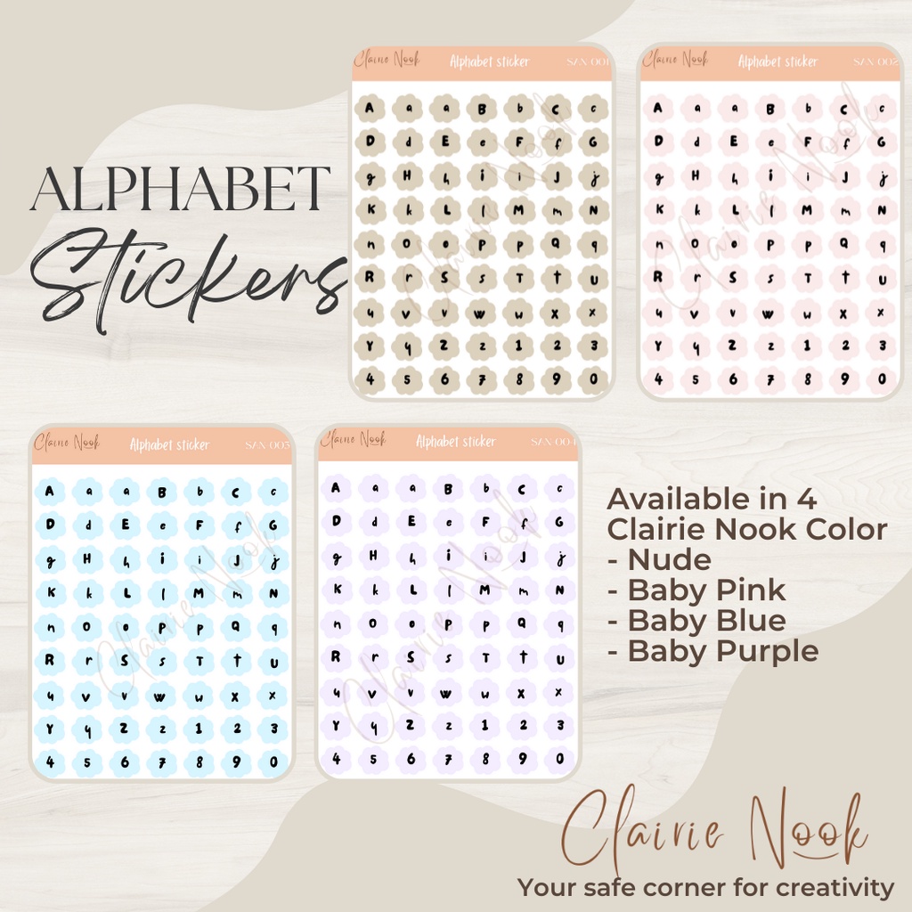 

Clairie Nook Alphabet Sticker Label Warna / Stiker Alfabet / Stiker Warna / Dekorasi Bullet Journal