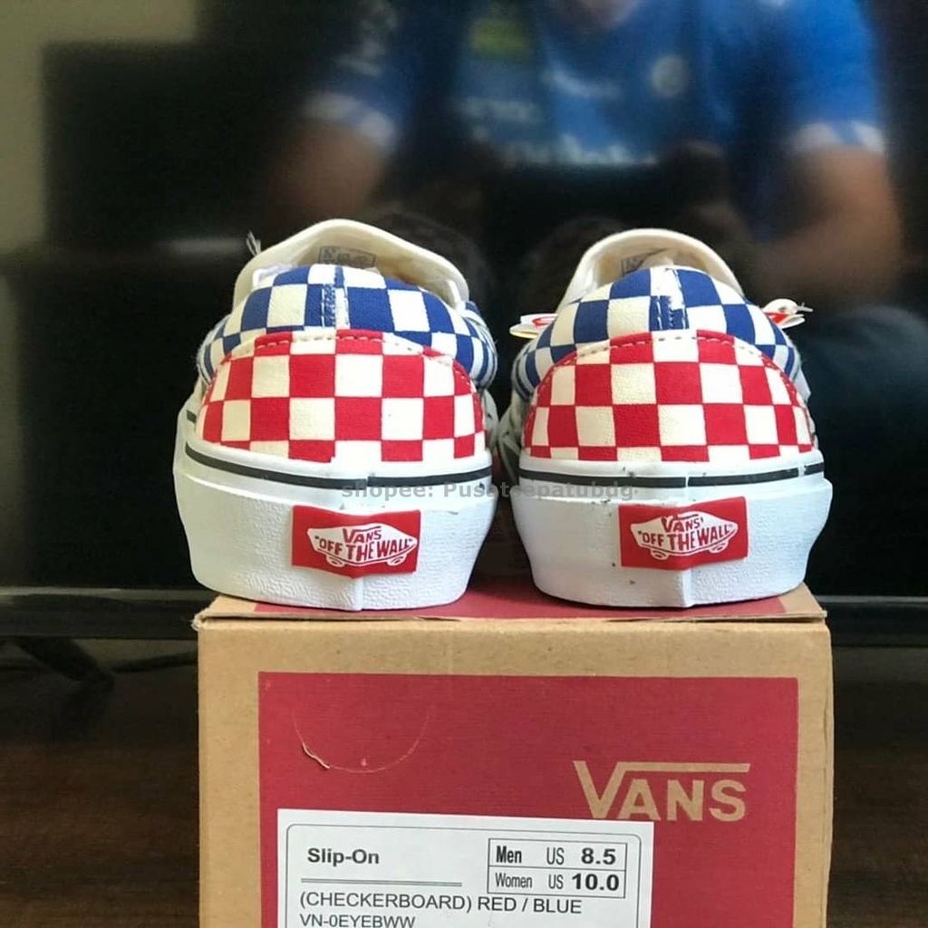 Obral 100% Premium Vans  Slip On Checkerboard Red Blue