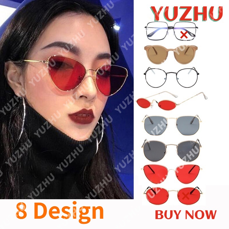 (YUZHU) Bayar di Tempat Collection Korean Design Retro Mata Kucing Kacamata Hitam Wanita/Pria Sunglasses