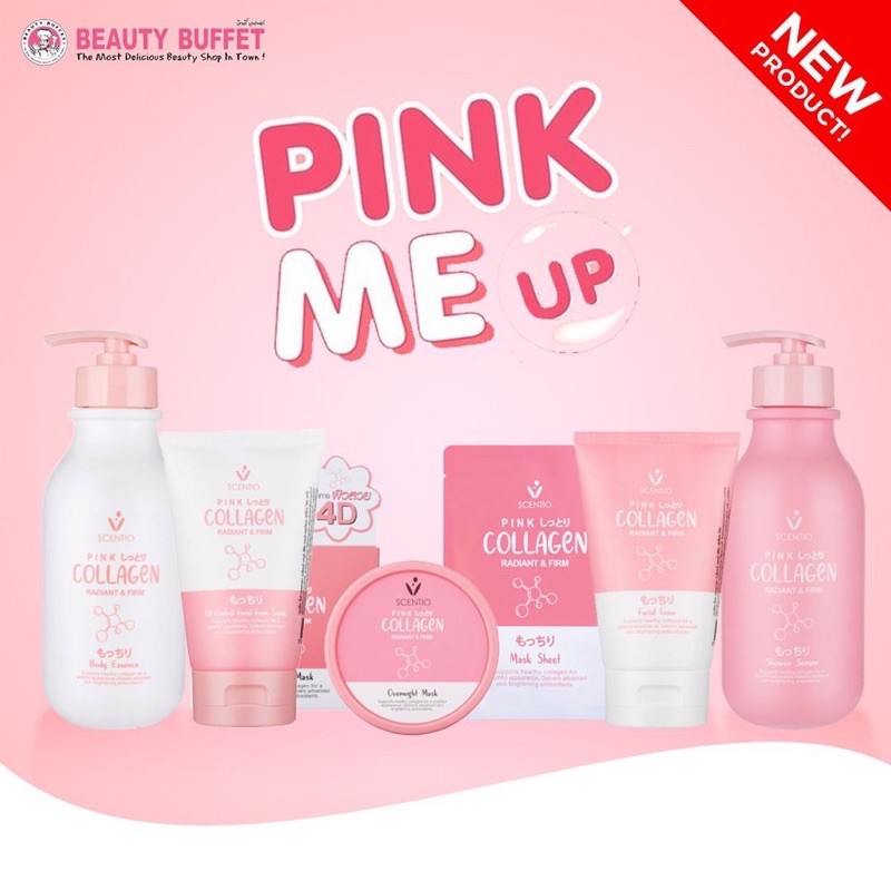 SCENTIO PINK COLLAGEN RADIANT & FIRM OVERNIGHT MASK / BODY ESSENCE / SHOWER SERUM / FACIAL FOAM