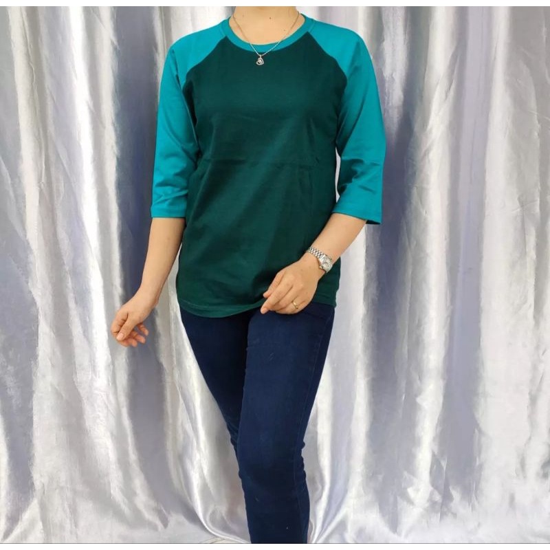 kaos reglan polos lengan 3/4 HIJAUBOTOL-TOSCA dewasa pria/wanita uk 20 22 S M L XL XXL