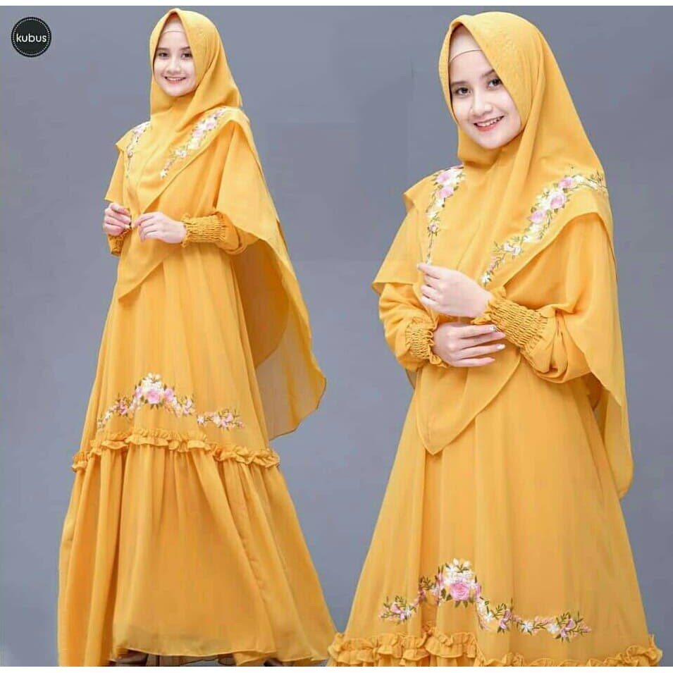 ADELIA SYARI WOLFICE APLIKASI BORDIR (Free Hijab / Khimar) gamis syari terbaru 2023 set khimar gamis syari wanita polos gamis syari free hijab