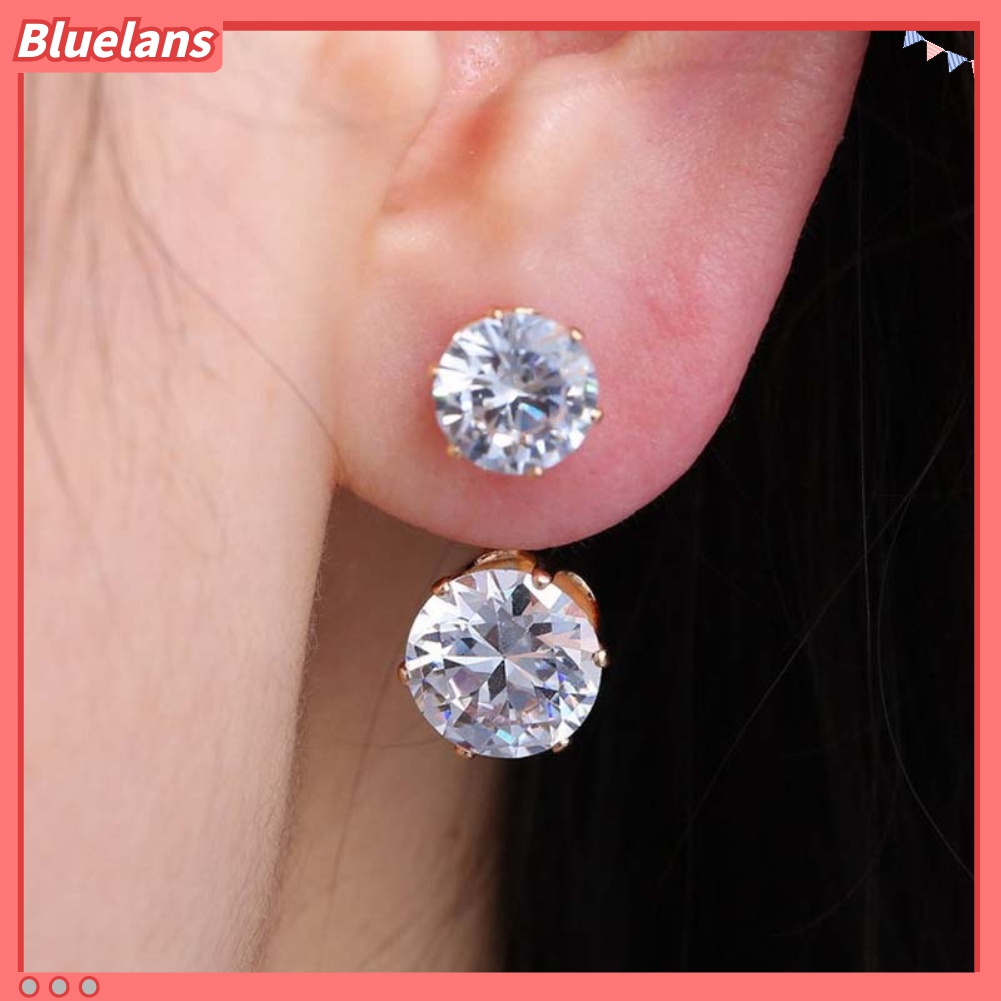 Anting Tindik Model Double Cubic Zirconia Untuk Wanita