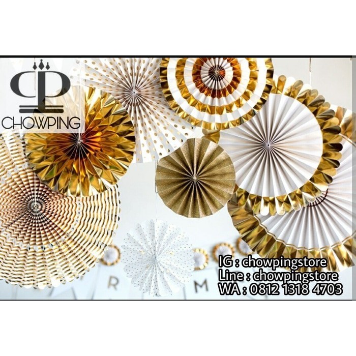 

PARTY EQUIPMENT - Set Paperfan Gold 8pcs / Kipas Kertas GOLD / Paper Fan Tema GOLD 8in1 - LIMITED