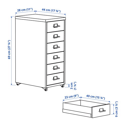 HELMER Unit laci beroda abu / putih / hitam / biru 28x69 cm