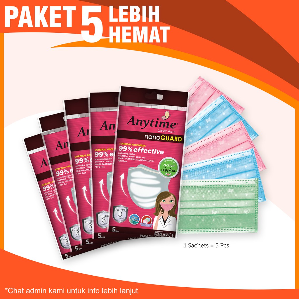 

Anytime Masker Wajah - Ladies 5 Sachets / 2515 Pcs - Paket 5 Sachet