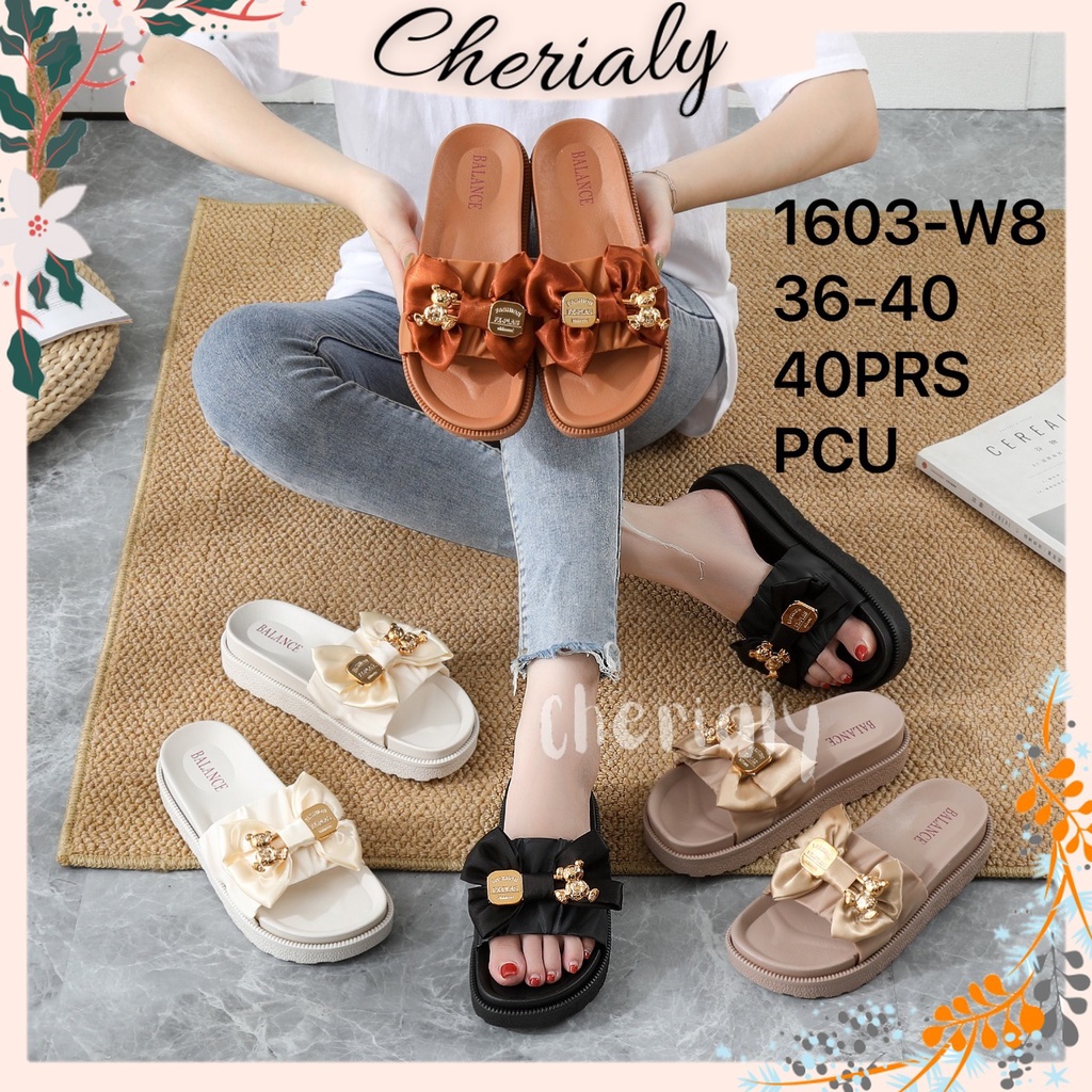 BALANCE Sandal Jelly Wanita Slop Kokop Wedges Bahan Rubber PVC Import Empuk Tebal Non-Slip Motif Pita Gold 1603