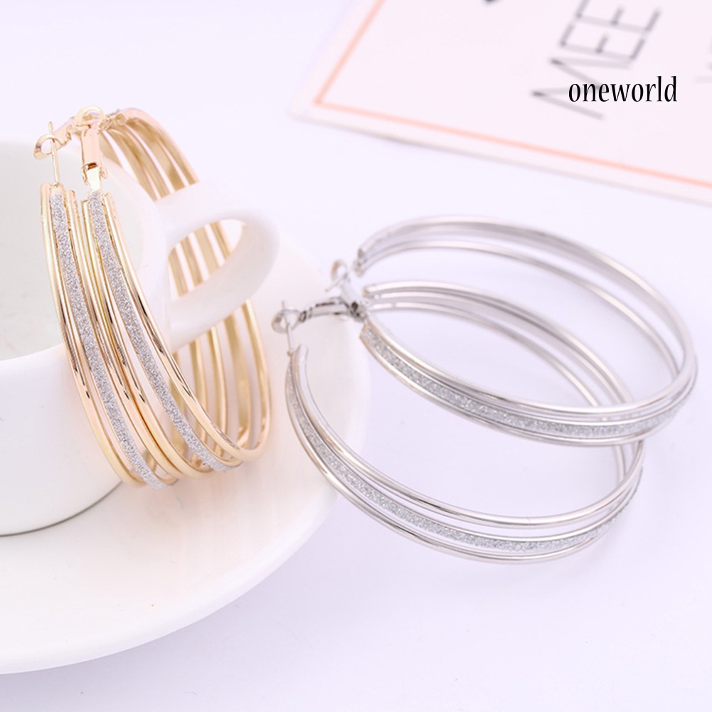 OW@ Women Fashion Frosted Multilayer Round Circle Dangle Earrings Party Jewelry Gift