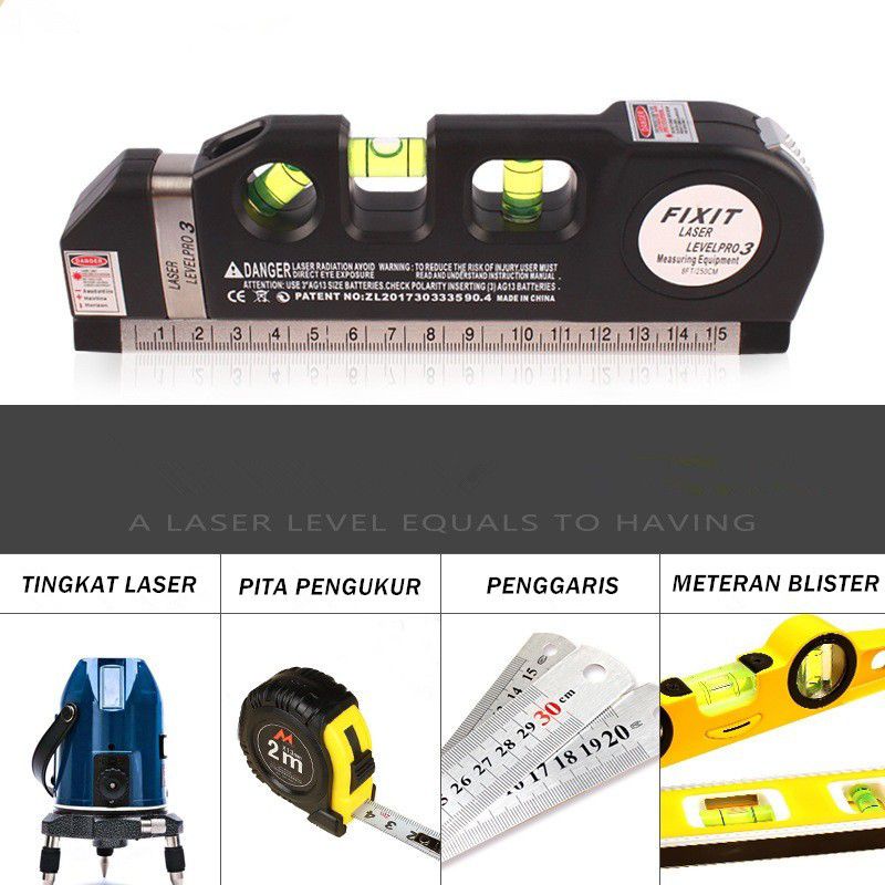 Fixit Meteran Laser Waterpass Digital Penggaris Laser Meteran Measure Level Pro3 Fixit Pro 3