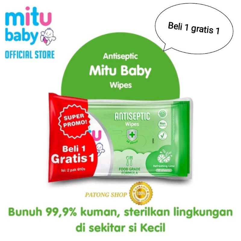 Beli 1 gratis 1 Mitu Baby tisu basah Wipes Antiseptic 10s+10s