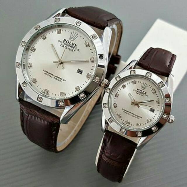 Jam Tangan Rolex Tali Kulit Coklat Tua / Jam Tangan Couple