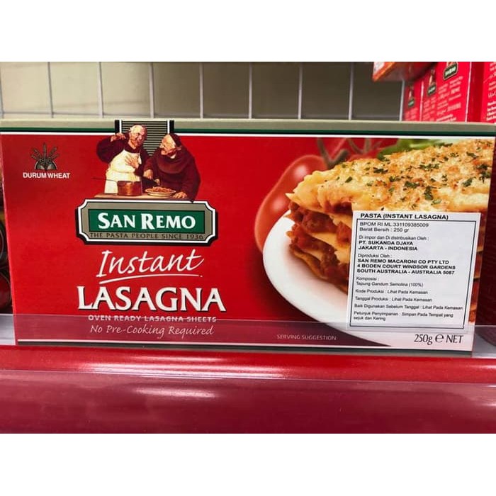 San Remo Instant Lasagna / Instant Pasta 250g