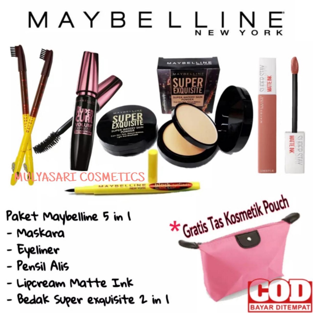 Paket Make Up Set Maybelline 5 In 1 - Paket Kosmetik Maybelline Super Hemat 5 In 1