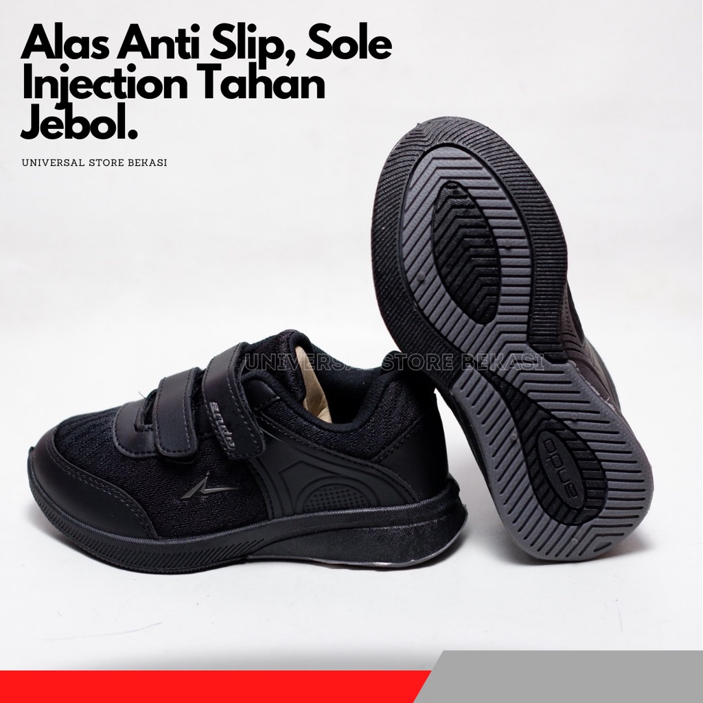 Sepatu Anak Sekolah Paud TK SD Ando Hitam Putih Black Polos Spatu Skolah Kets Balita Perempuan Laki-laki Cewe Laki Cewek Cowok Umur Usia 4 5 6 7 Tahun Size 29-32