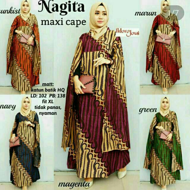 NAGITA MAXY CAPE BATIK LONGDRESS MUSLIM VINTAGE GAMIS SOIMAH NAGITA KEMBANG SOGAN MUSLIM KONDANGAN