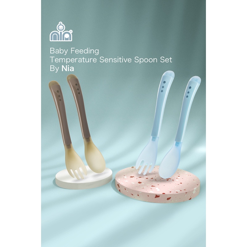 Nia Sendok Makan with Heat Sensor - Temperature Sendok Set - Colour Changing Spoon