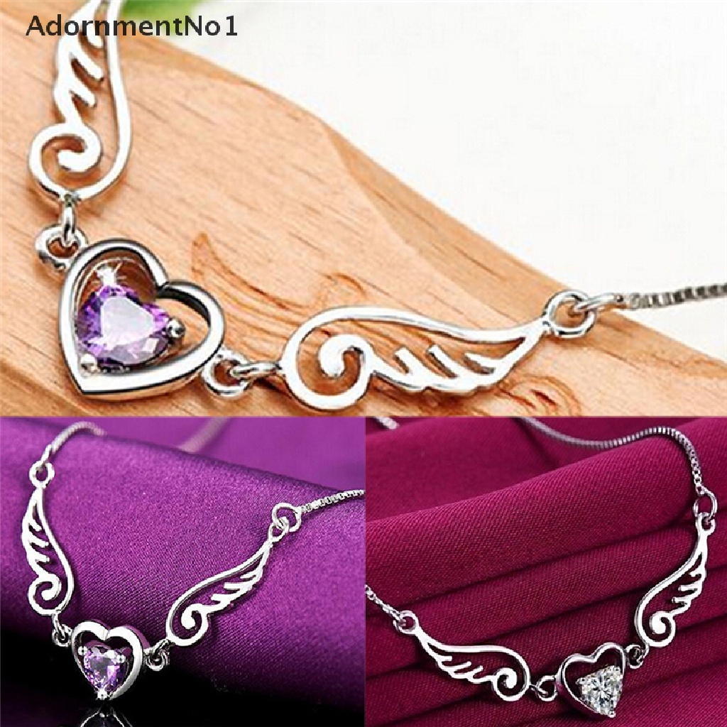 (AdornmentNo1) Kalung Rantai Silver Liontin Hati + Sayap Malaikat Untuk Wanita