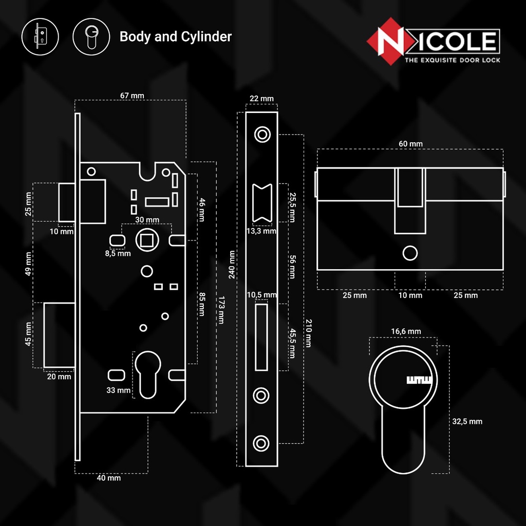 Kunci Pintu Misah Rosette Hitam Doff / Door Lever Handle Set