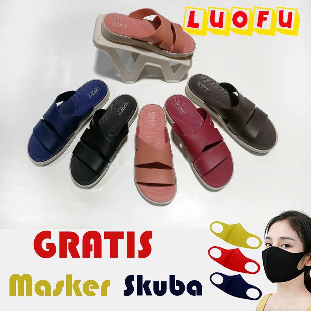 jelly sandal wanita luofu  slop karet  import E7185 Shopee 