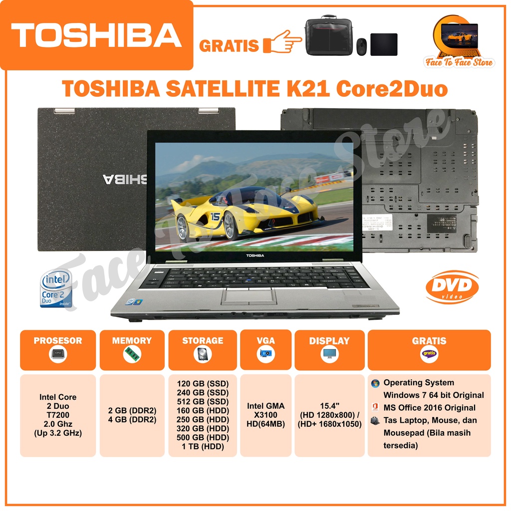 Laptop Terlaris.Toshiba Satellite K21.Intel Core2Duo.Ram 2GB/4GB.HDD 160GB/250GB/320GB/500GB/1TB  SS