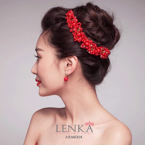 [BISA COD] HEADPIECE MUTIARA MERAH AKSESORIS RAMBUT PENGANTIN PESTA ARM004