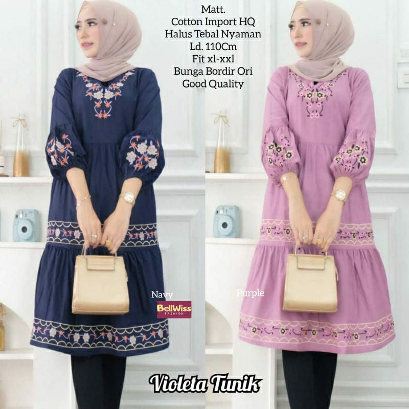 VIOLETA TUNIK / TUNIK WANITA / TUNIK BORDIR LENGAN BALON