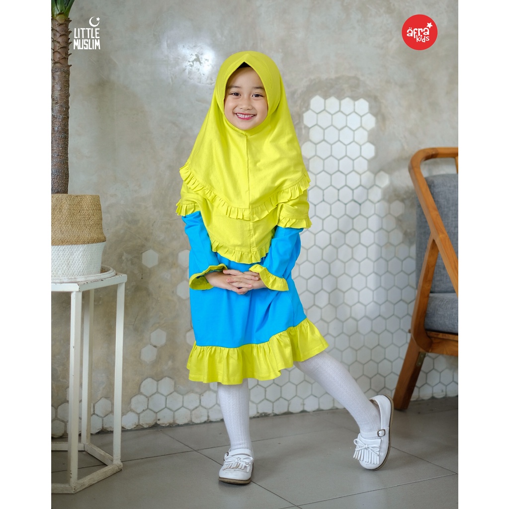 TUNIK LITTLE MUSLIM BIRU LM014 &amp; JILBAB LITTLE MUSLIM YELLOW JT002