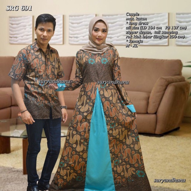 COUPLE GAMIS TERBARU CANTIK Sarimbit Batik Modern Murah Long Dress Terusan SRG 691 Muslim Cantik