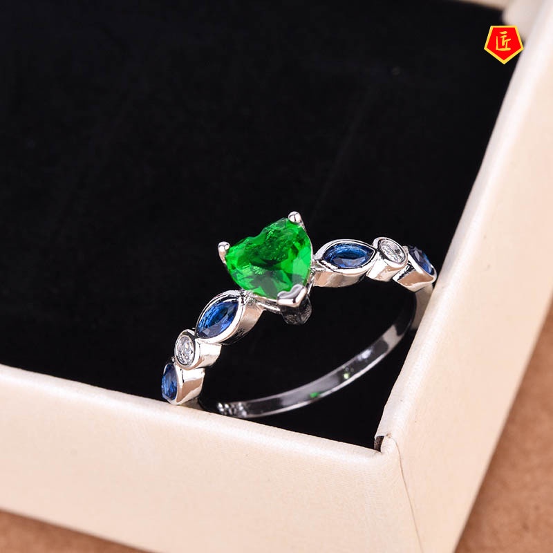 [Ready Stock]Creative Birthstone Inlaid Topaz Love Heart Ring