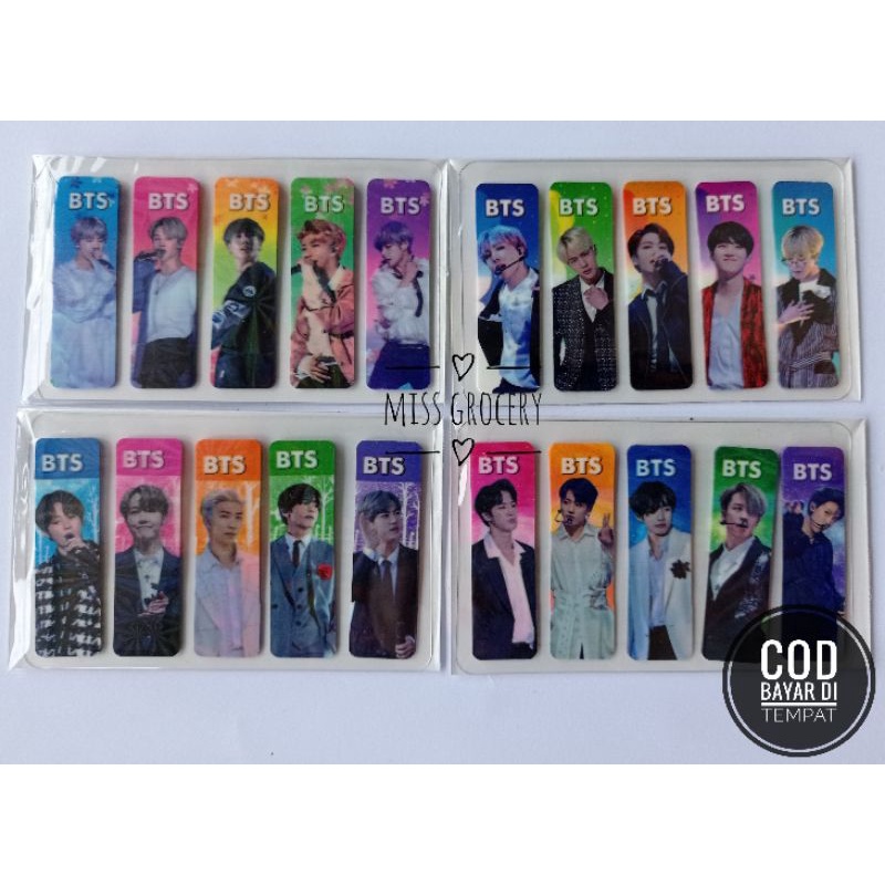 Sticky Note Pembatas Buku Plastik Hologram Krakter BTS Murah isi 100 pc