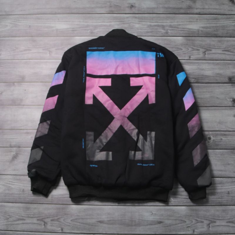 VARSITY JACKET OFF WHITE GRADIENT HITAM AUTHENTIC FULLTAG &amp; LEBEL PREMIUM