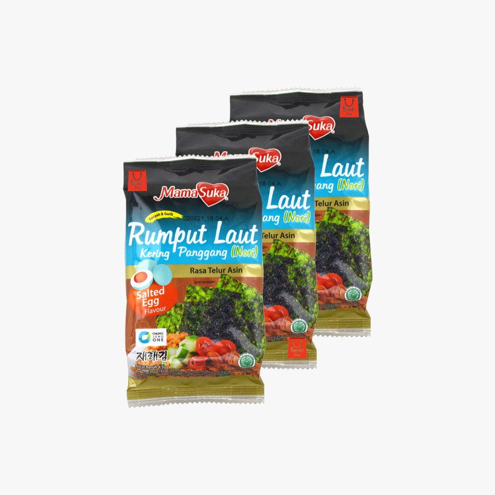 

3 PCS Mama Suka Rumput Laut Salted Egg Seaweed Nori Kering Rasa Telur Asin - 3pcs x 4.5gr