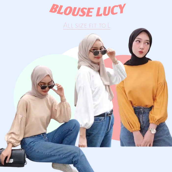 Kalanala - Lucy Blouse Pakaian Atasan Wanita Lengan Panjang Motif Polos