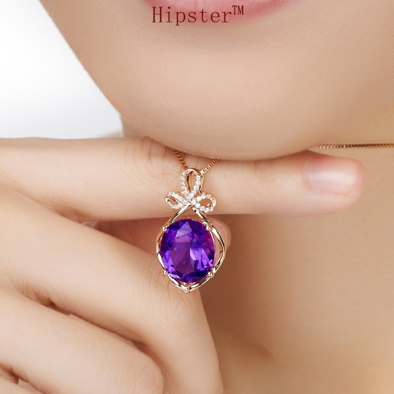 Top-Selling Product Fashion Luxurious Style Amethyst Full Diamond Pendant 18K Gold Necklace