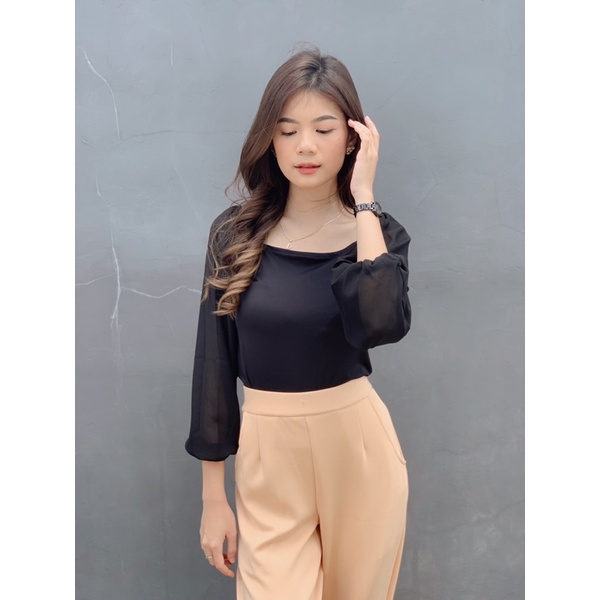 Roxanne Top by NAMELIS (Atasan Korea Lengan Balon Murah/ Blouse Korea/ Blouse Chiffon)