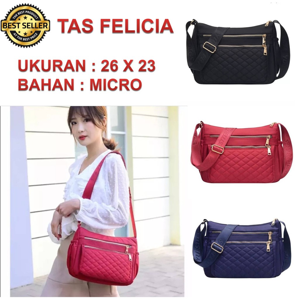 Tas Selempang Wanita Murah Bahan Mikro Lucu Tebal Felicia Warna Hitam