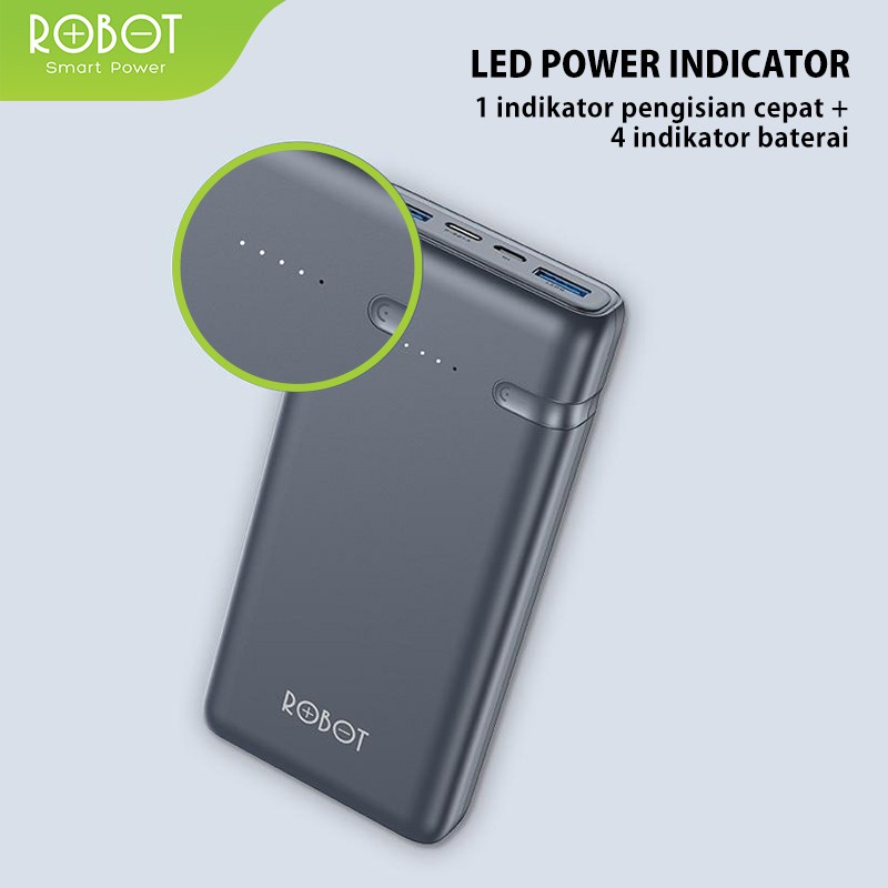 (GA2) PowerBank ROBOT 20000mah RT21 2.4A Dual Input Port Type C &amp; Micro USB Original Fast Charging Real Capacity LED Indicator - Garansi Resmi 1 Tahun