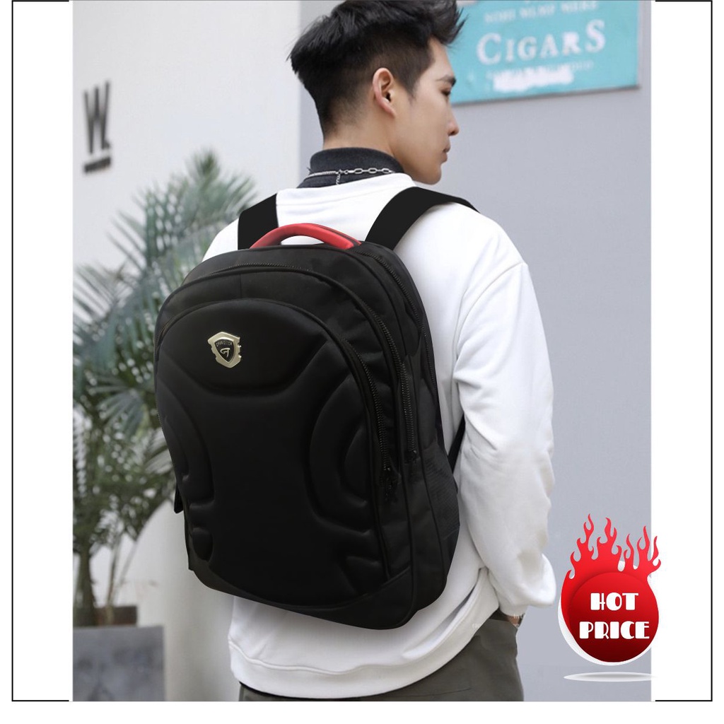 Tas Ransel laptop Tas Punggung Pria Model Emboss Ada Raincover Bahan Tebal Rangsel Sekolah Unisex - PG 10