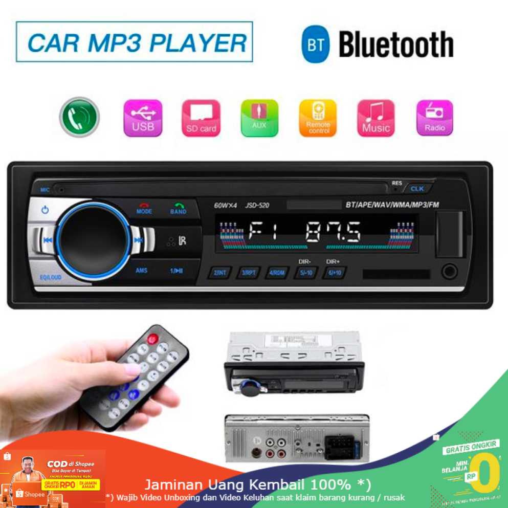 (BISA COD) RVOSTR  Tape Audio Mobil Multifungsi Bluetooth MP3 FM Radio - JSD-520