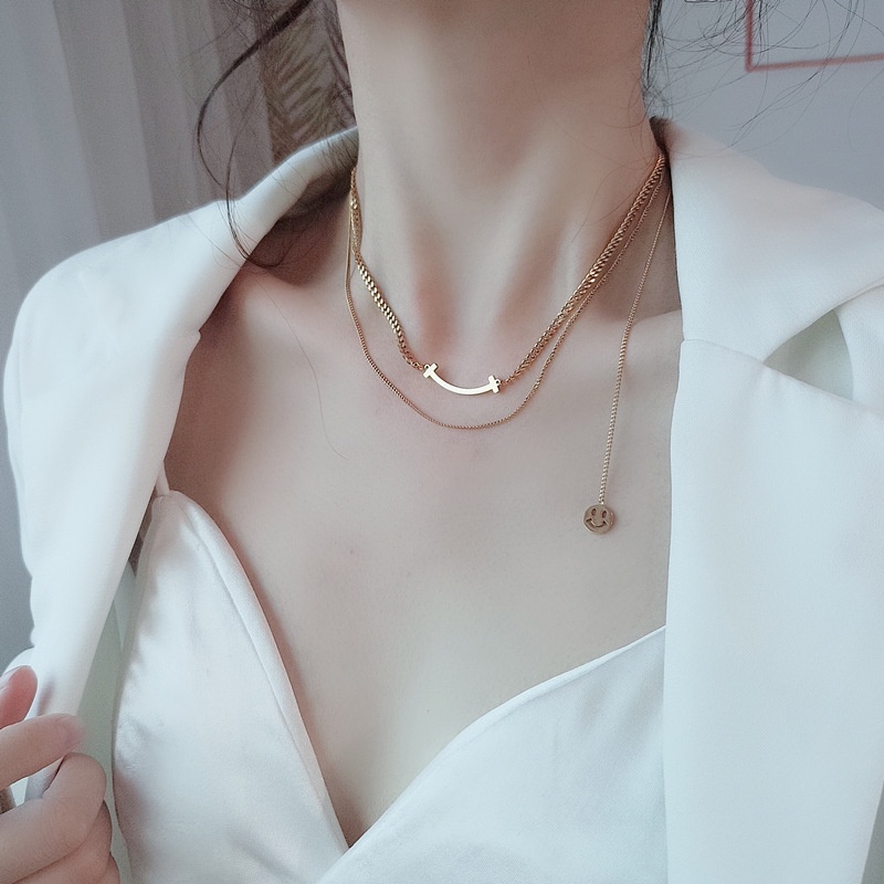 Kalung titanium dua layer kombinasi liontin smile anti karat - ercassia