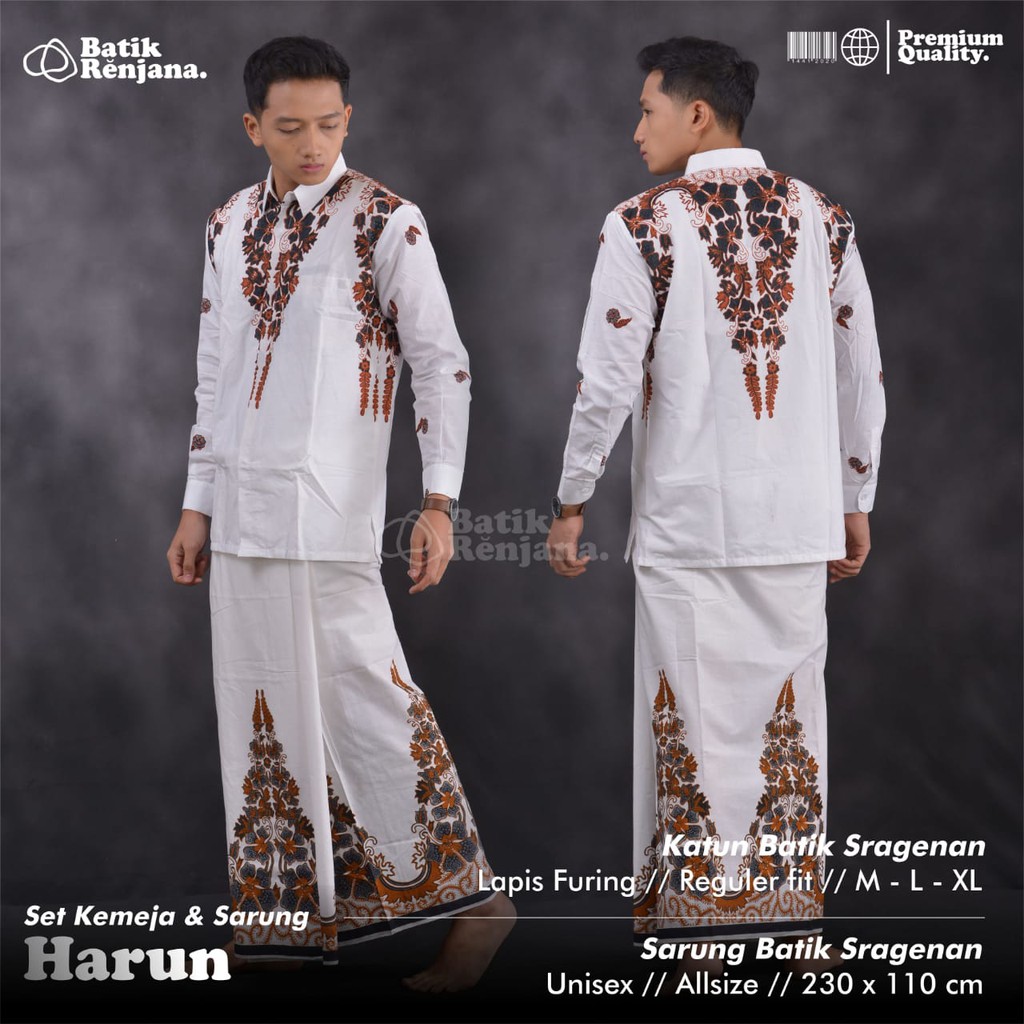HARUN Kemeja dan Sarung Batik Pria Dewasa Premium Lebaran Asli Solo ALL Size RENJANA
