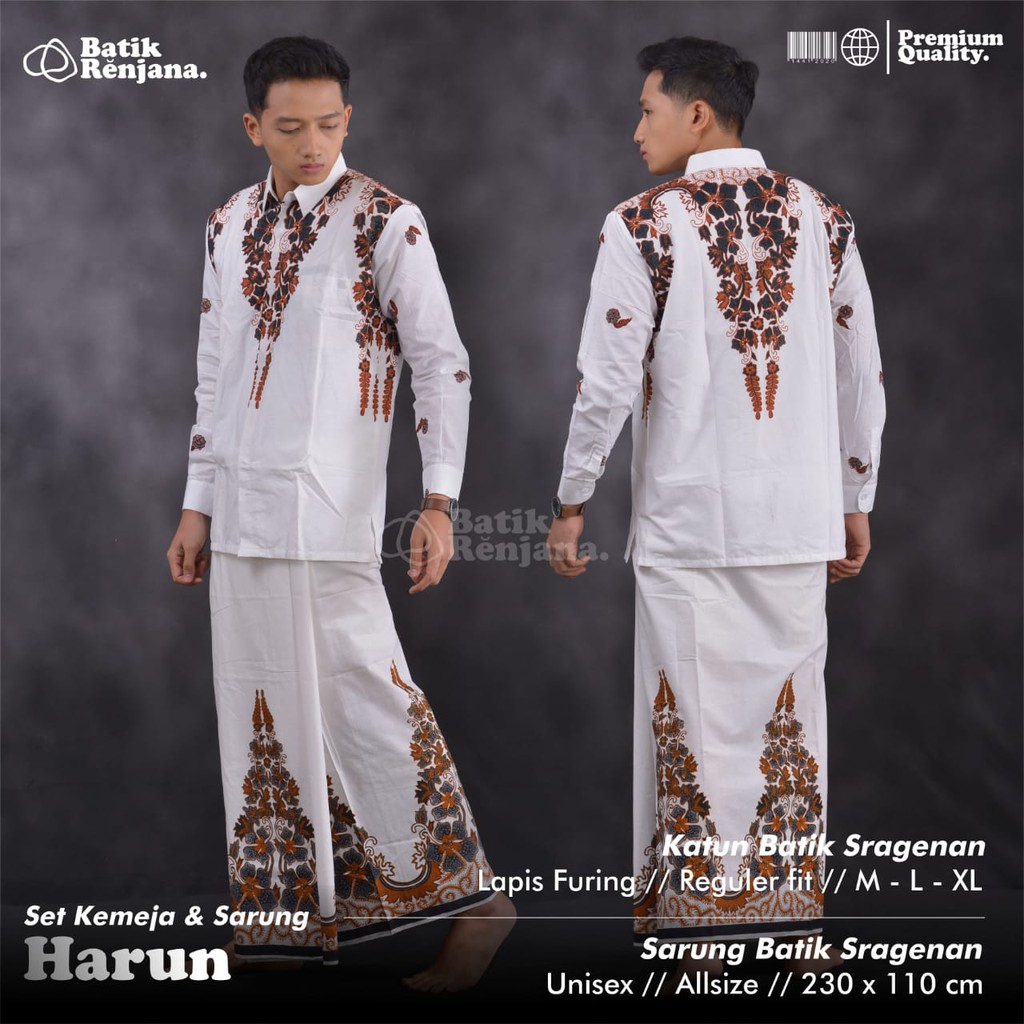 HARUN Kemeja dan Sarung Batik Pria Dewasa Premium Lebaran Asli Solo ALL Size RENJANA