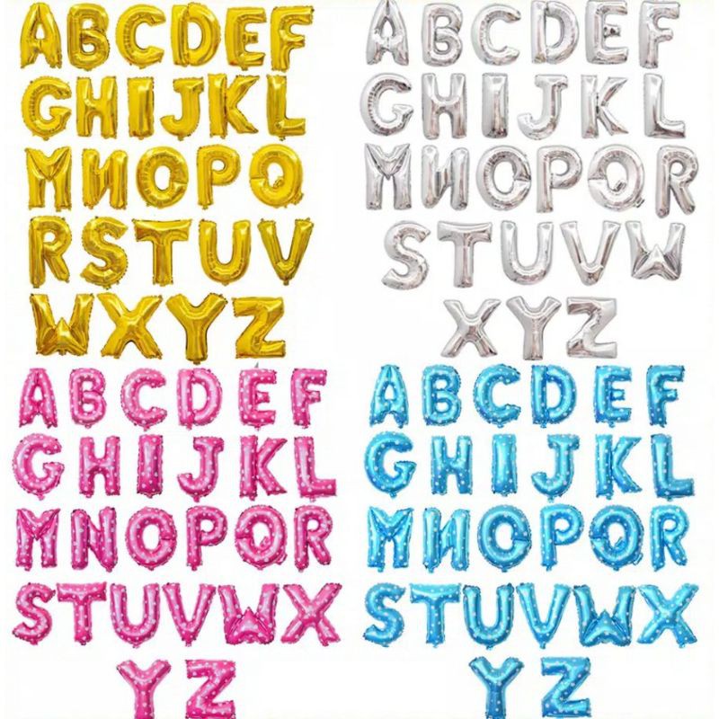 Balon Foil/Balon Huruf Warna Gold Silver Biru Pink Satuan Per Huruf