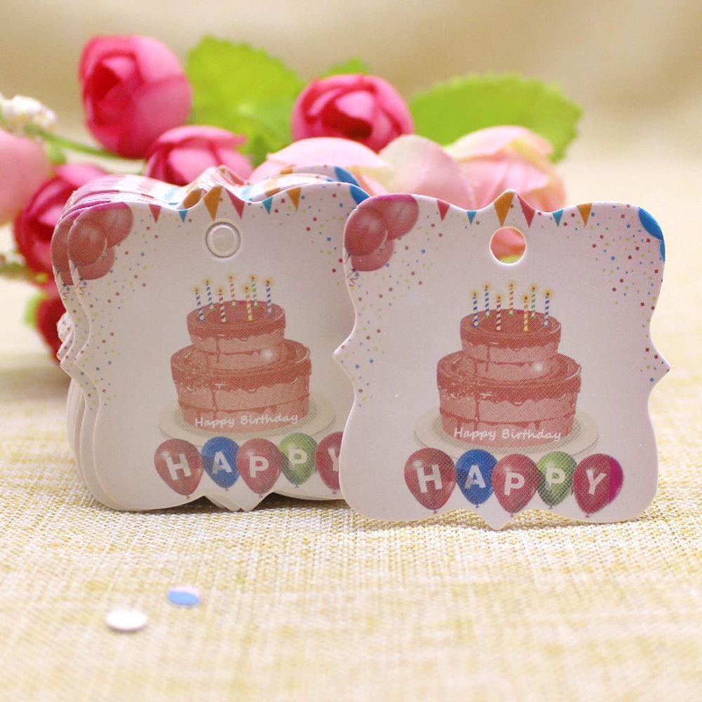 Solighter 100 Pcs Happy Birthday Tag Kerajinan Pembungkus Kado Perlengkapan Pesta Hang Tag