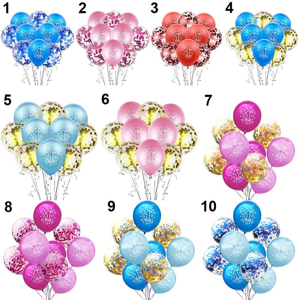 Suyo 10pcs / Set Balon Latex Motif Angka 1 Warna Biru / Pink Untuk Dekorasi Pesta Ulang Tahun