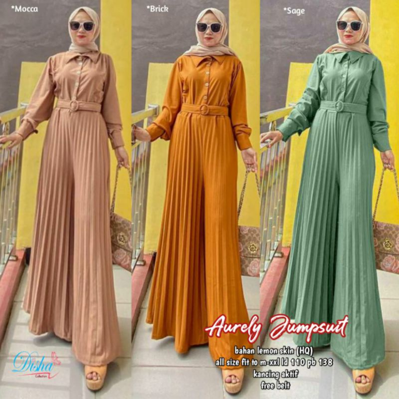 Aurely jumpsuit kulot wanita panjang plisket